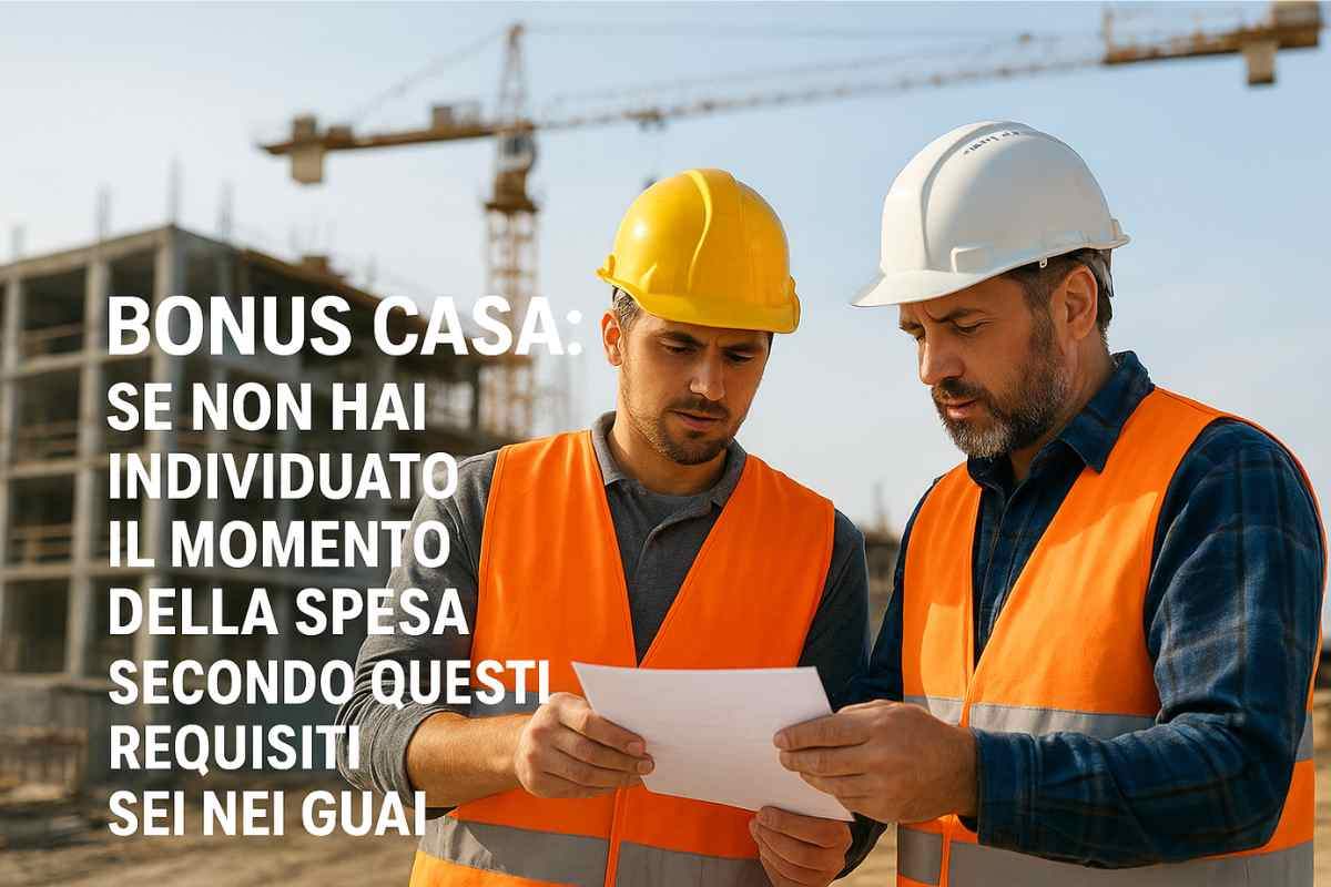 Operai in cantiere edilizio scritta Bonus casa