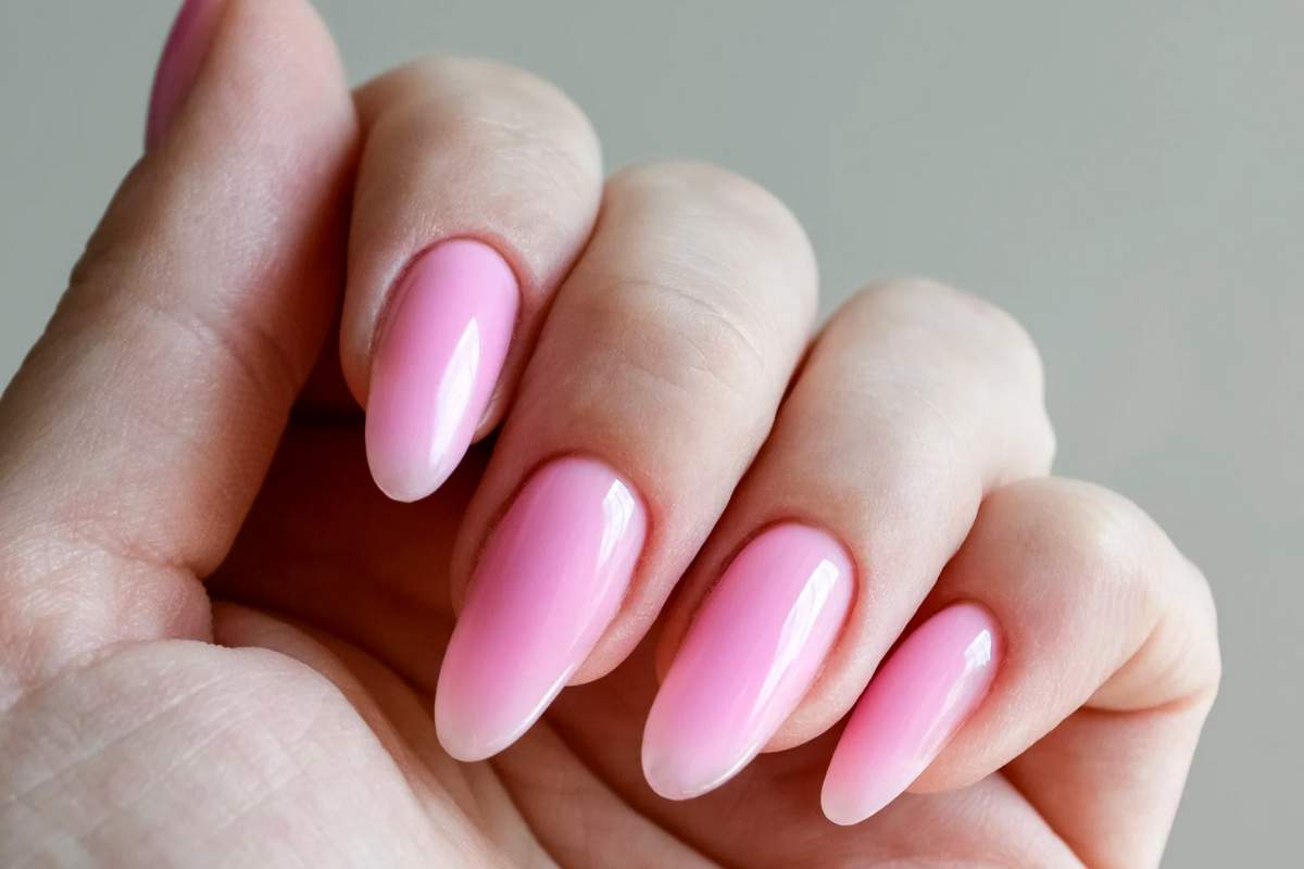 Mano con smato rosa sulle unghie lunghe
