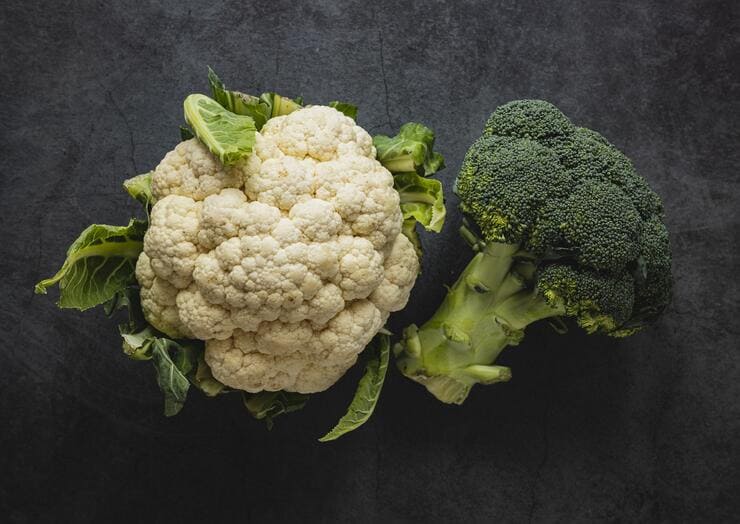 Cavolfiore e broccolo visti dall'alto