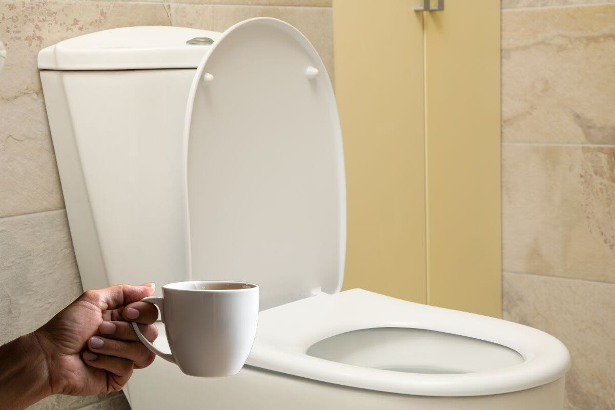 Mano con tazza, WC