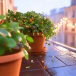 piante in vaso su balcone e pioggia